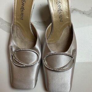 Vintage Yves Saint Laurent Squaretoe Mules In Sil… - image 1